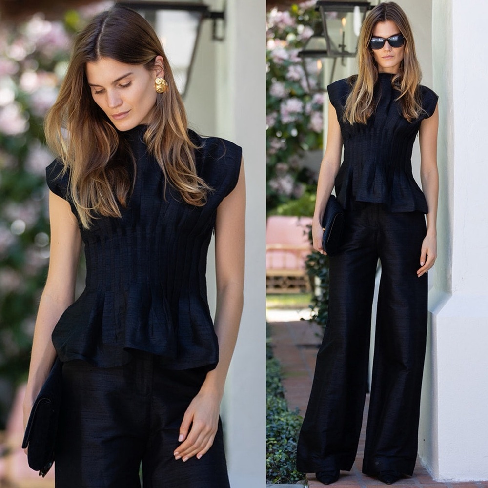 Julia Amory Ava Top Noir Black Dupioni Silk Size XS New with Tags